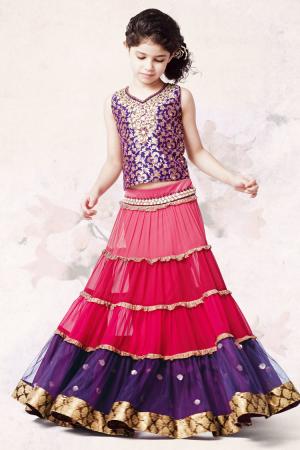 Топ цвета индиго + длинная юбка розовато-лилового, малинового и сливового цветов для девочек от 6 до 16 лет